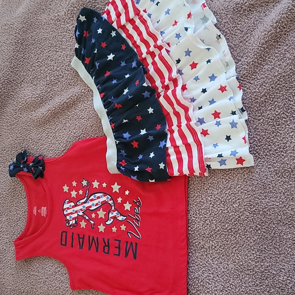 Girl's Red, White & Blue Mermaid Skirt Set 7/8
